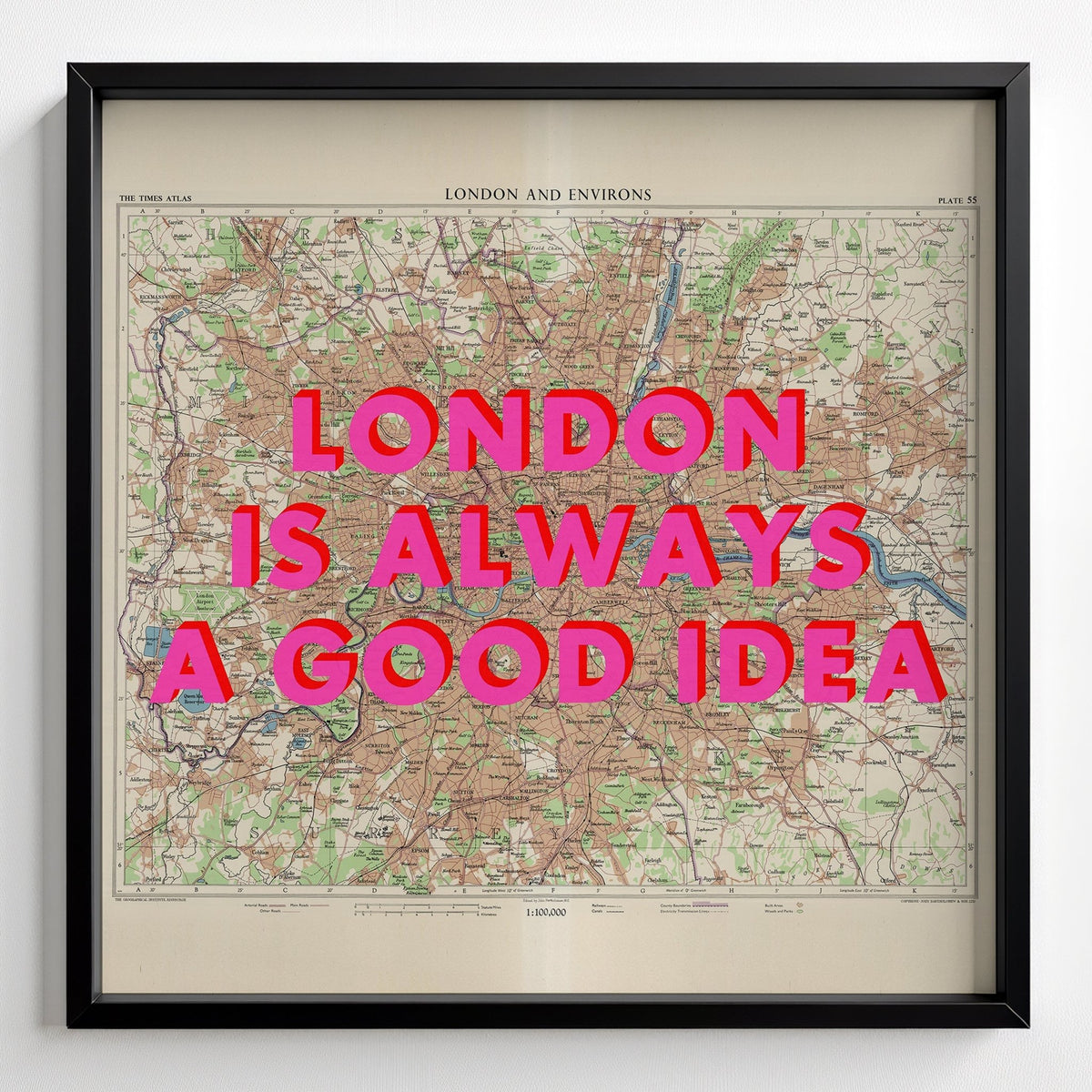 London Retro Pop Art Map Print - black frame mockup - Magic Posters