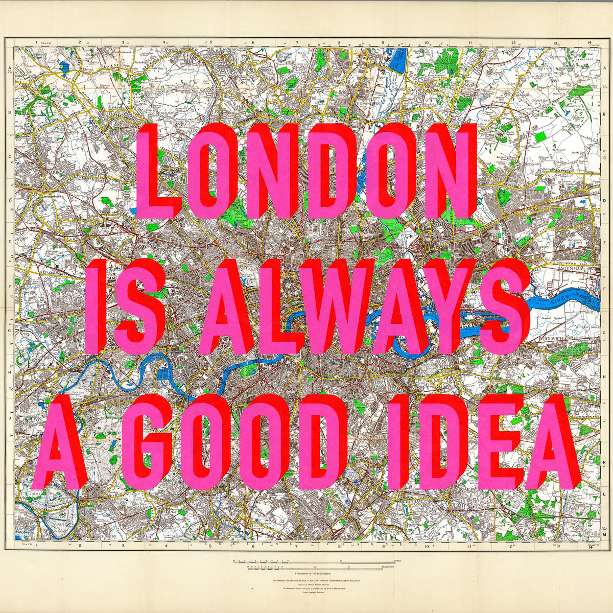 London Retro Pop Art Map Print (square v2)