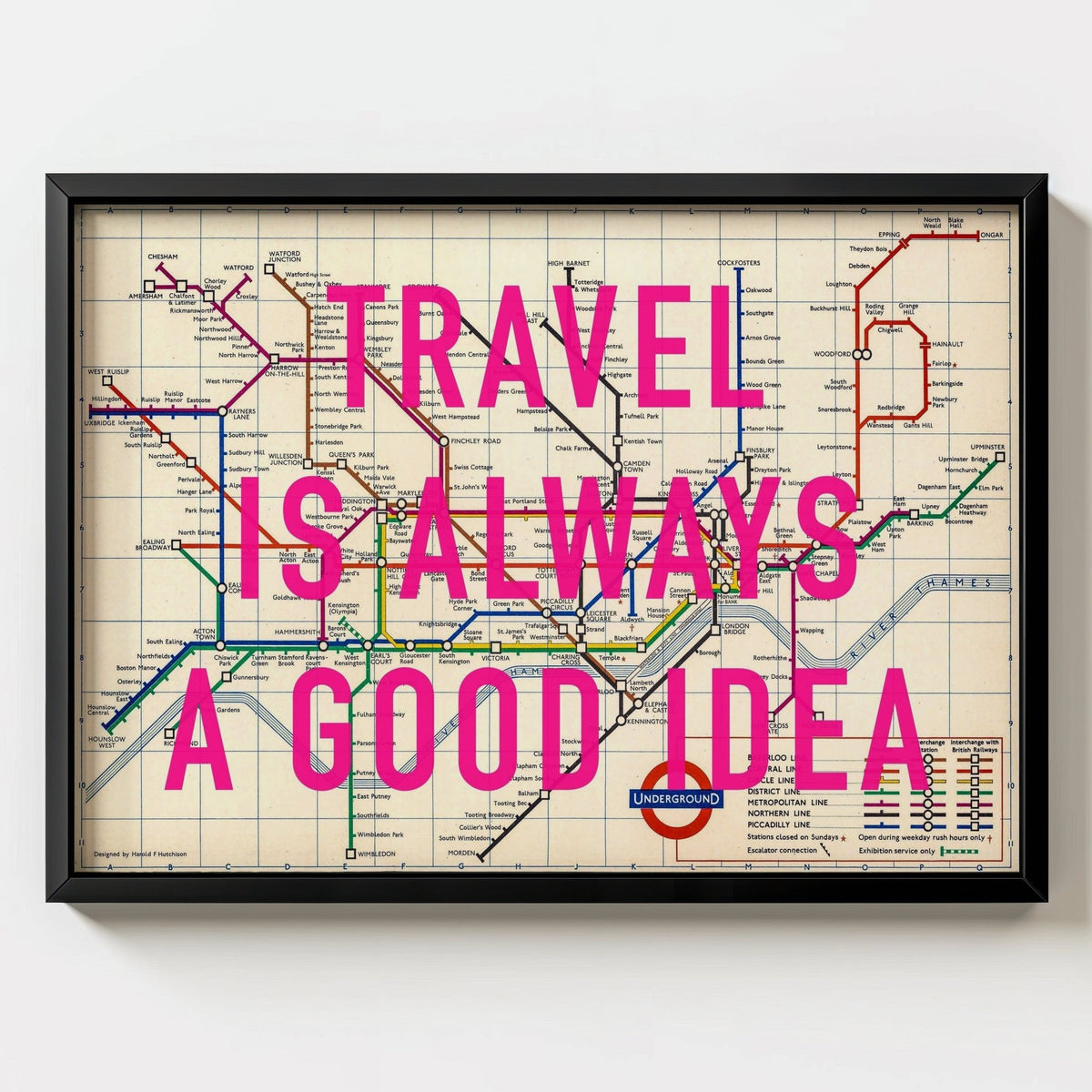 London Underground Retro Pop Art Map Print - black frame mockup - Magic Posters