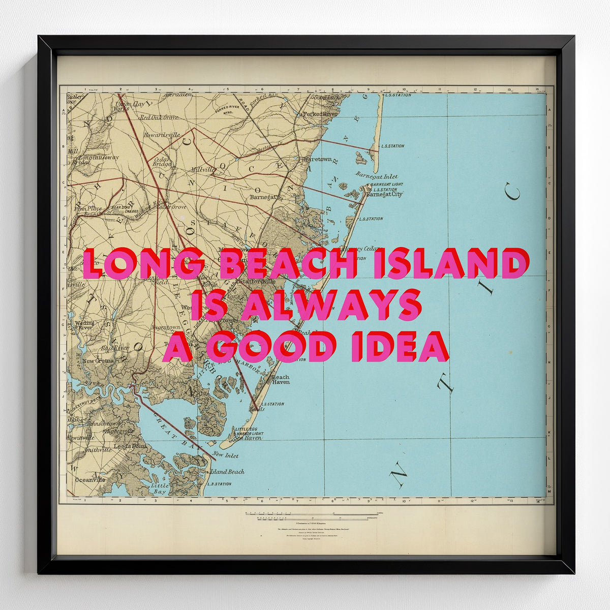 Long Beach Island Retro Pop Art Map Print (square) - Magic Posters
