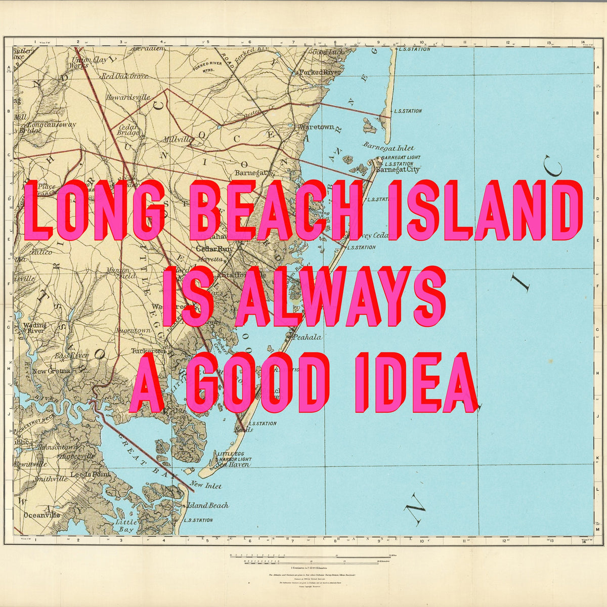 Long Beach Island Retro Pop Art Map Print (square)