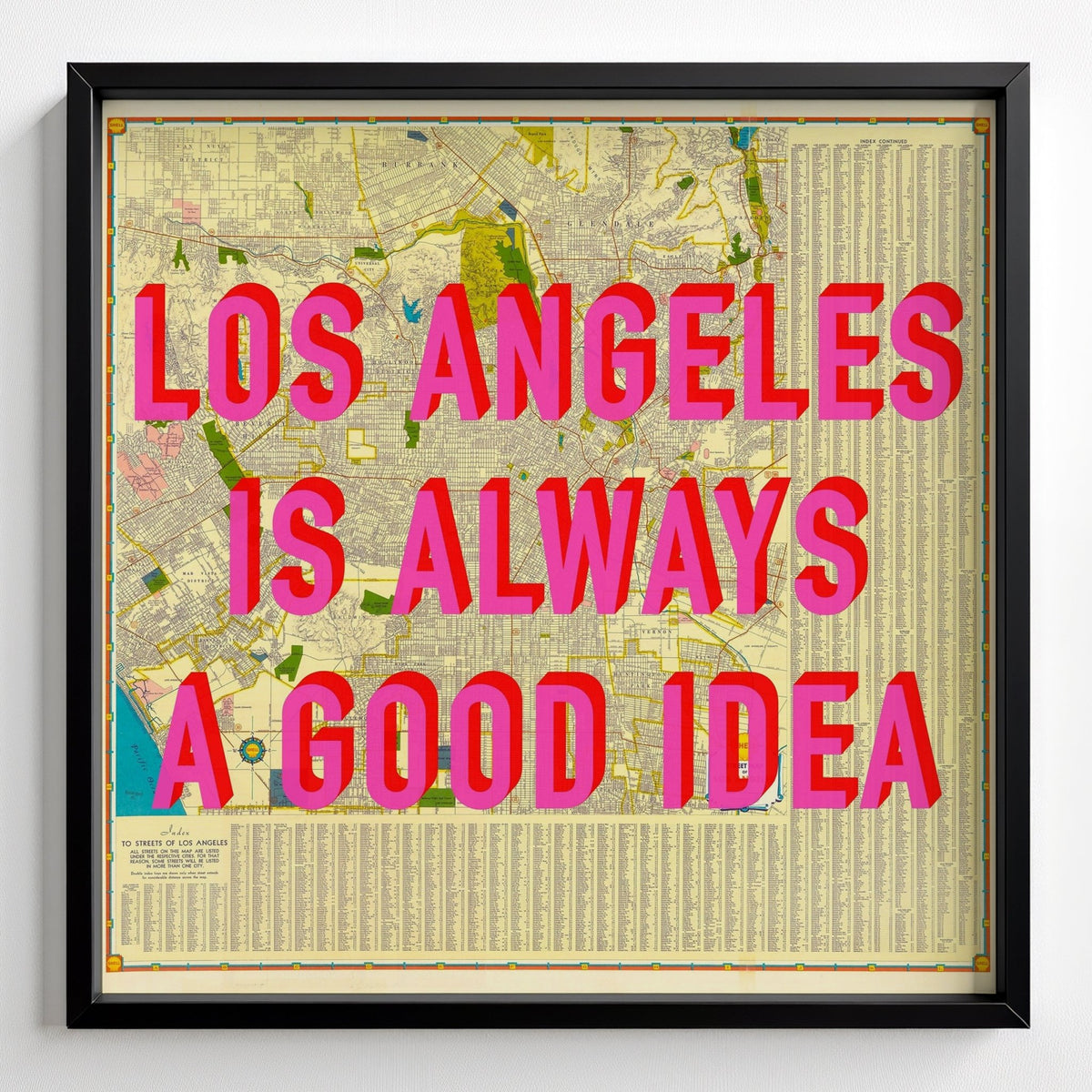 Los Angeles California Retro Pop Art Street Map Print (Square) - black frame mockup - Magic Posters