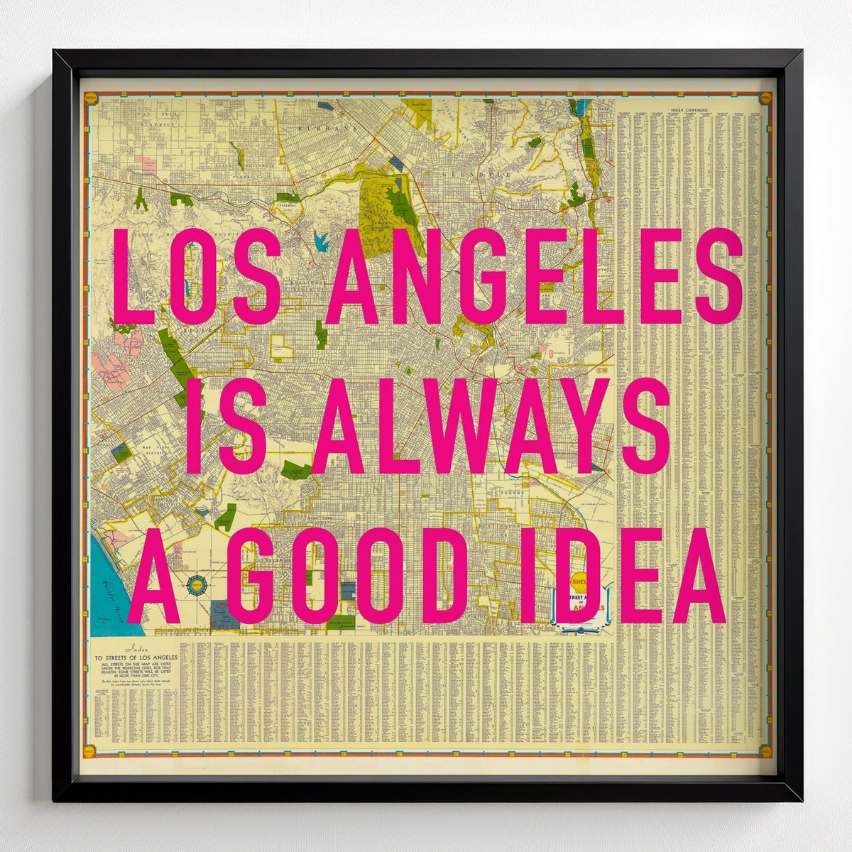 Los Angeles California Retro Pop Art Street Map Print (Square) - black frame mockup - Magic Posters