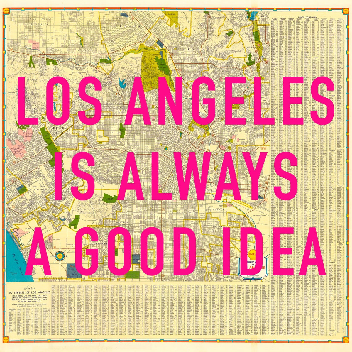 Los Angeles California Retro Pop Art Street Map Print (Square)