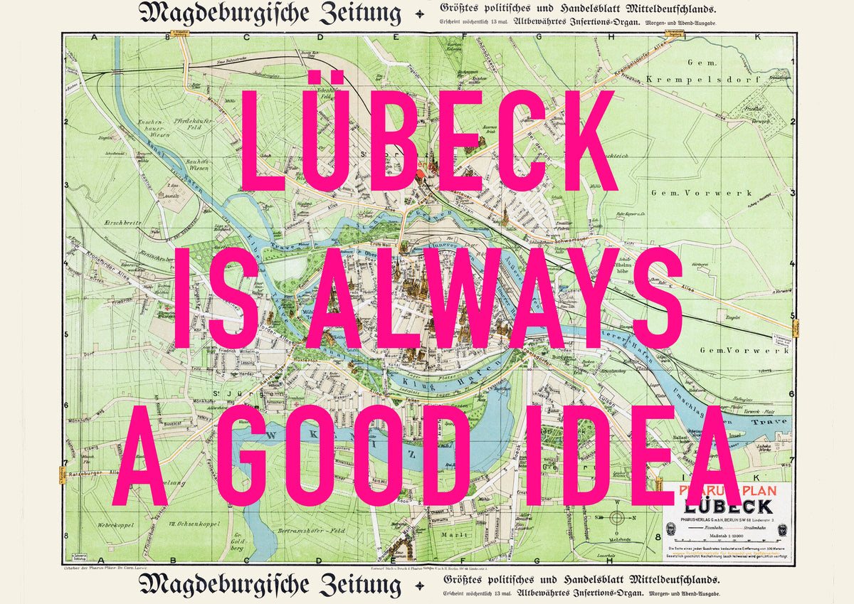 Lübeck Retro Pop Art Map Print (landscape) - Magic Posters