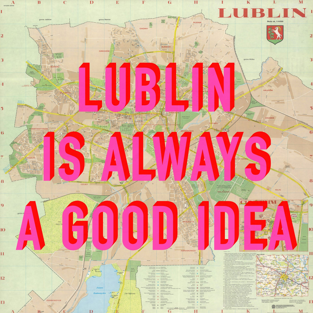 Lublin Retro Pop Art Map Print (square) - Magic Posters