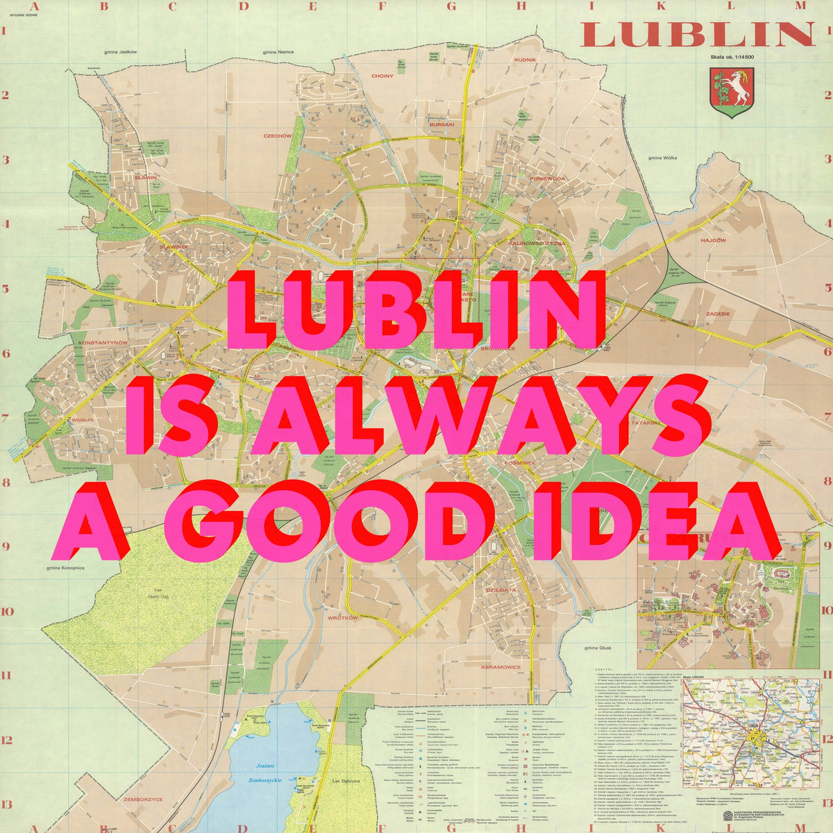 Lublin Retro Pop Art Map Print (square) - Magic Posters