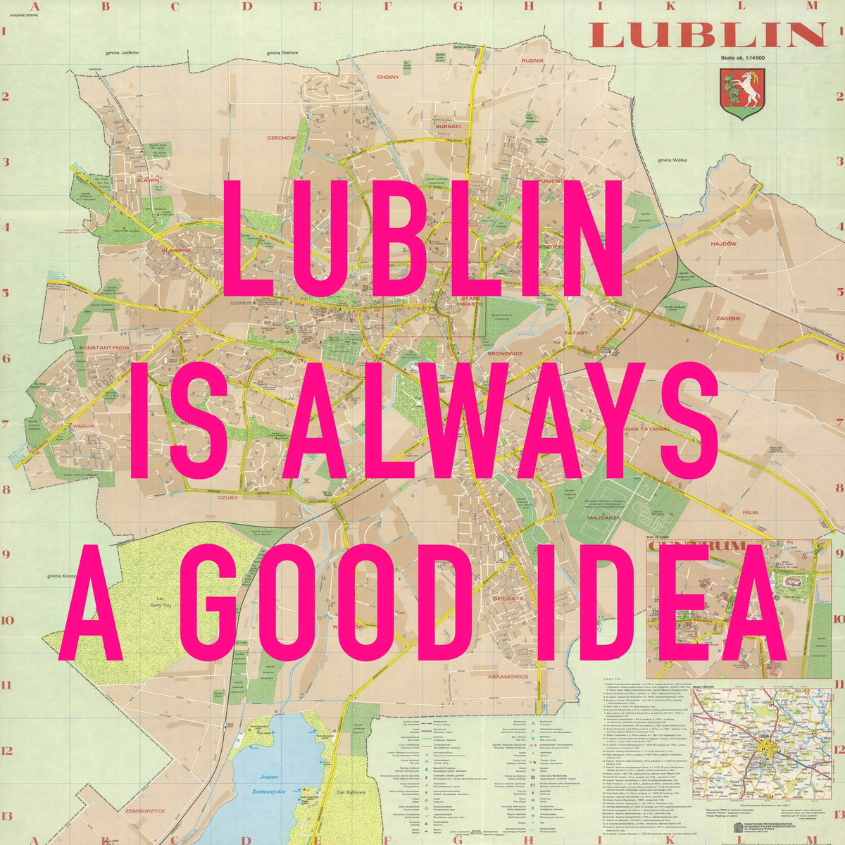 Lublin Retro Pop Art Map Print (square) - Magic Posters