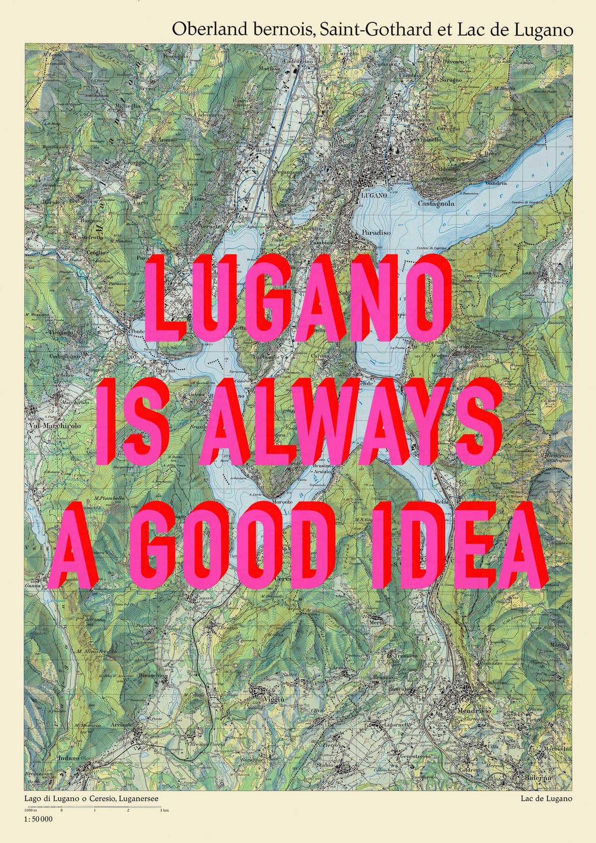 Lugano Retro Pop Art Map Print (portrait) - Magic Posters
