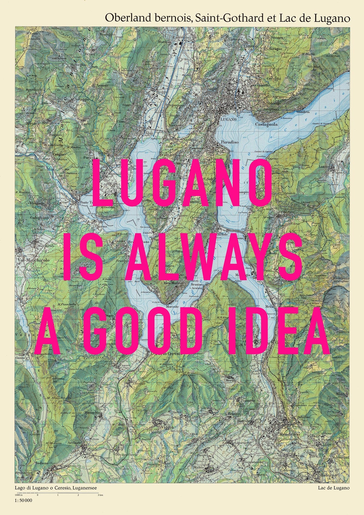 Lugano Retro Pop Art Map Print (portrait) - Magic Posters