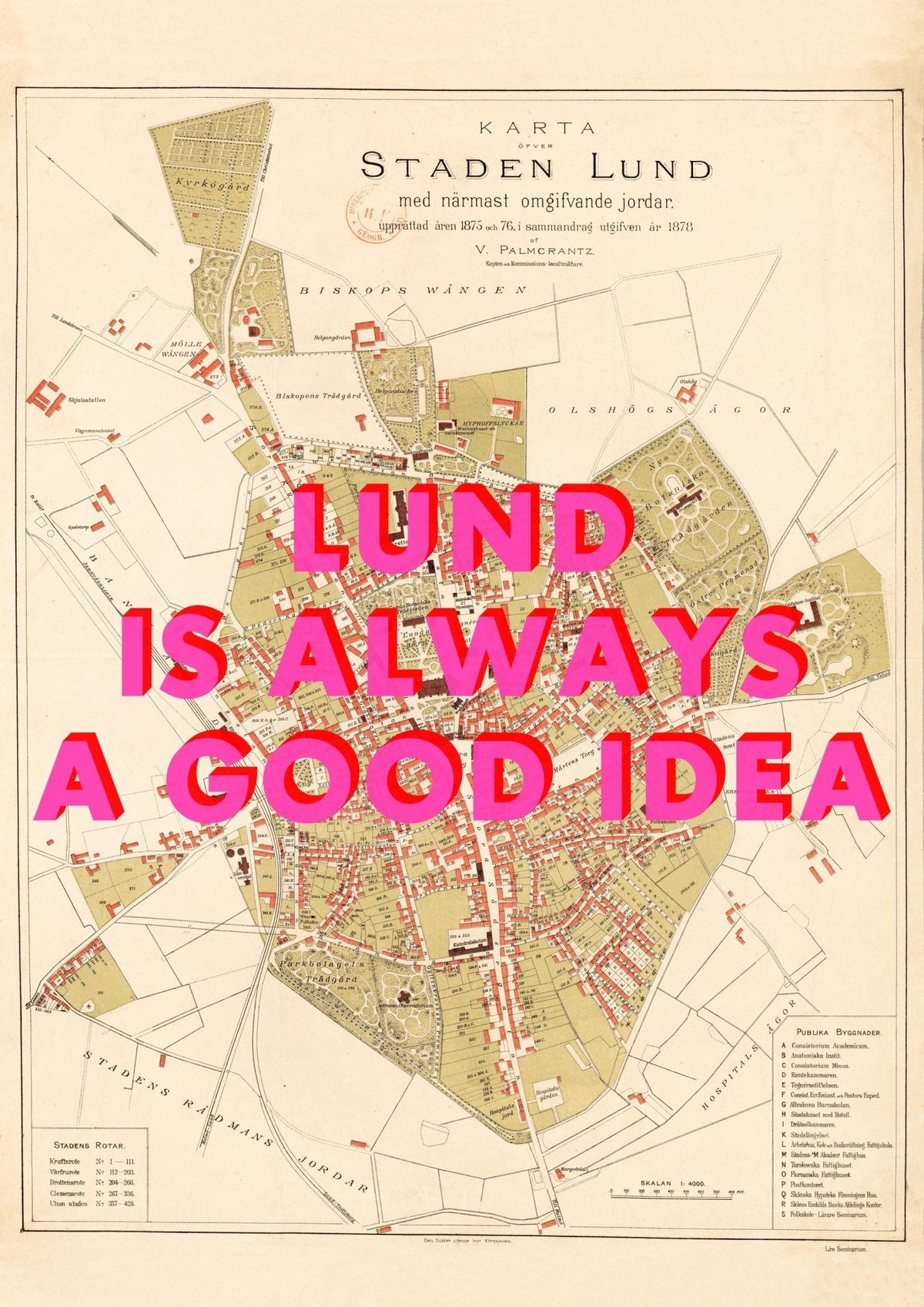 Lund Retro Pop Art Map Print (portrait)