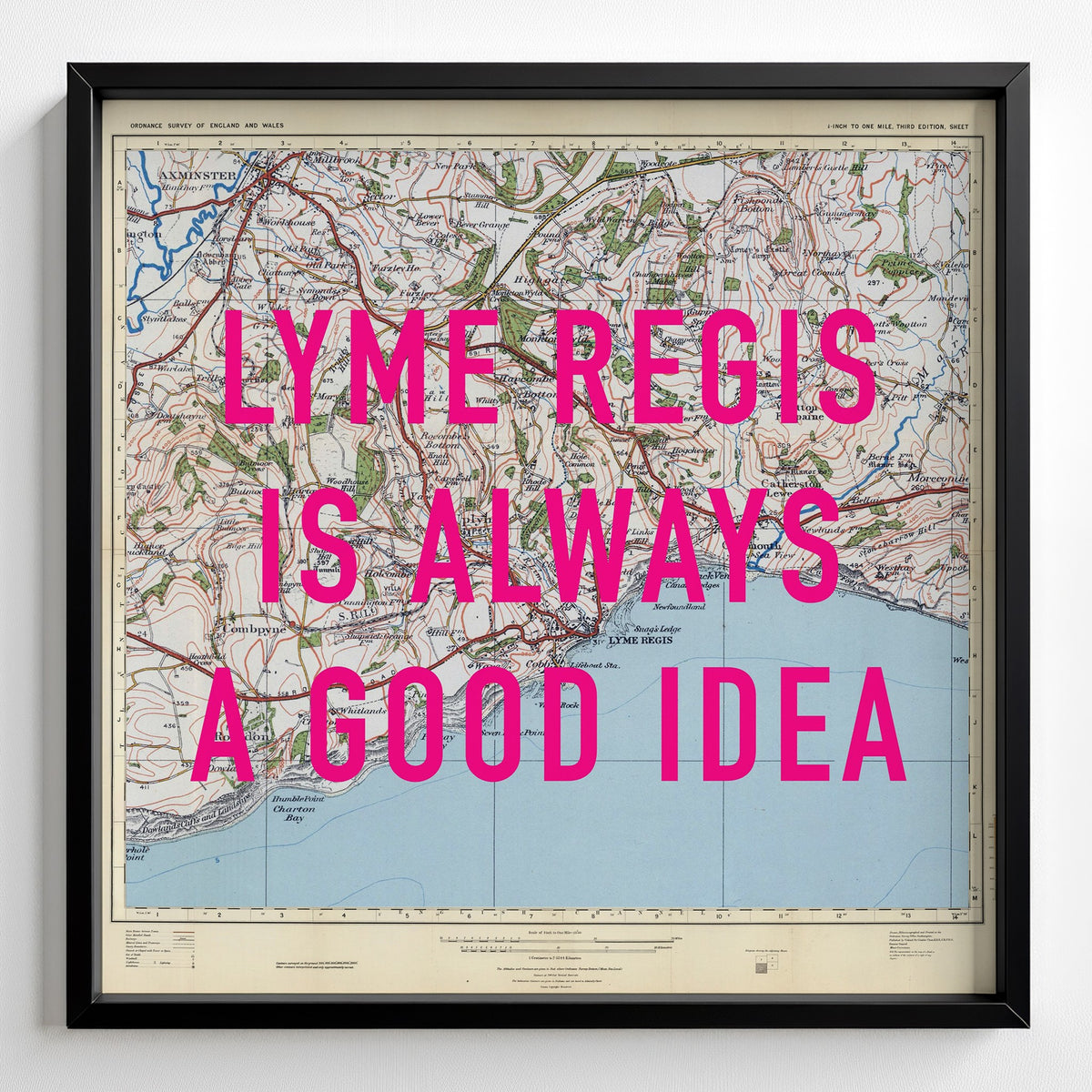 Lyme Regis Retro Pop Art Map Print (square) - Magic Posters