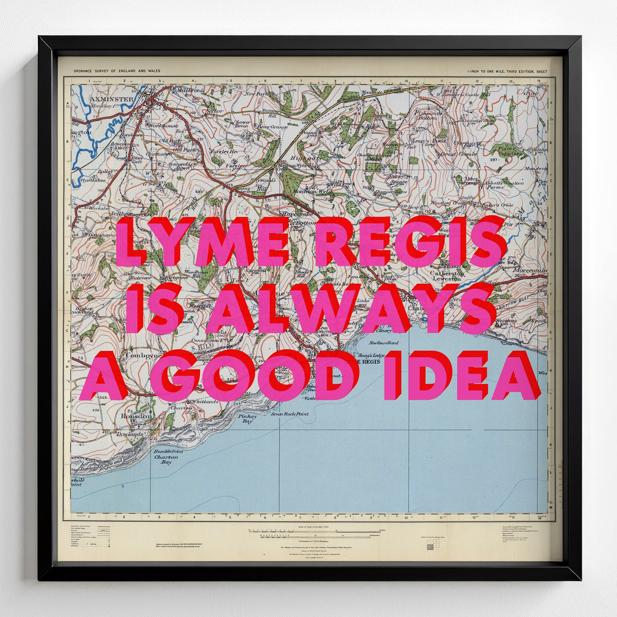 Lyme Regis Retro Pop Art Map Print (square) - Magic Posters