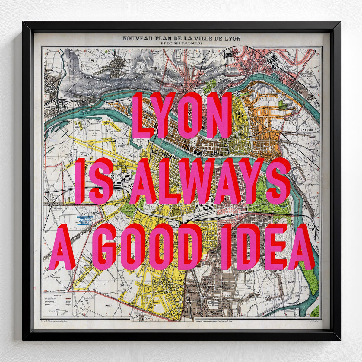Lyon Retro Pop Art Map Print (square) - Magic Posters