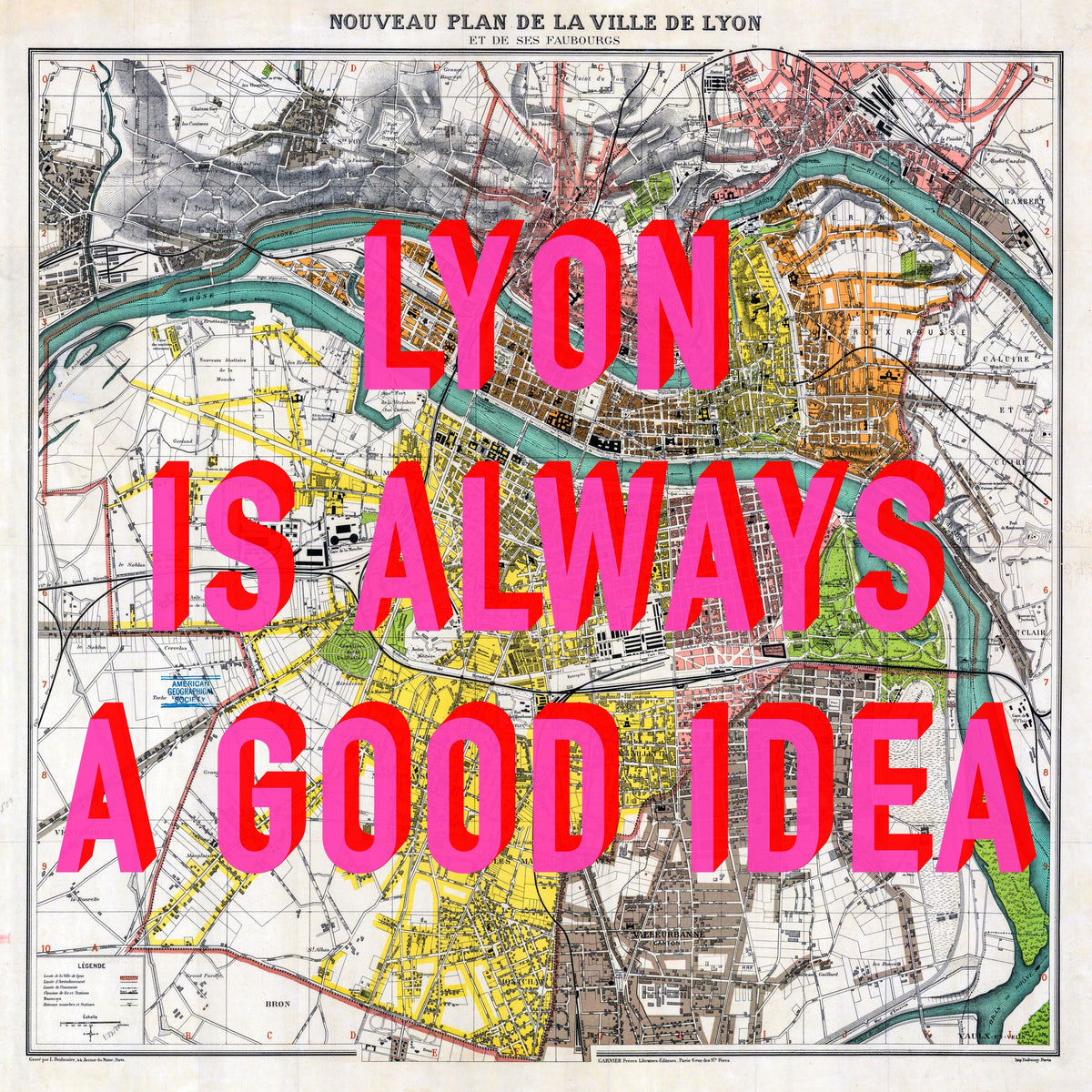 Lyon Retro Pop Art Map Print (square)
