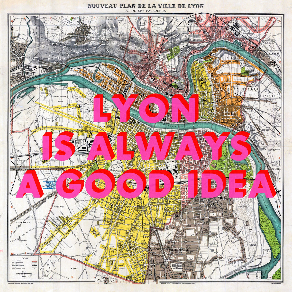 Lyon Retro Pop Art Map Print (square)