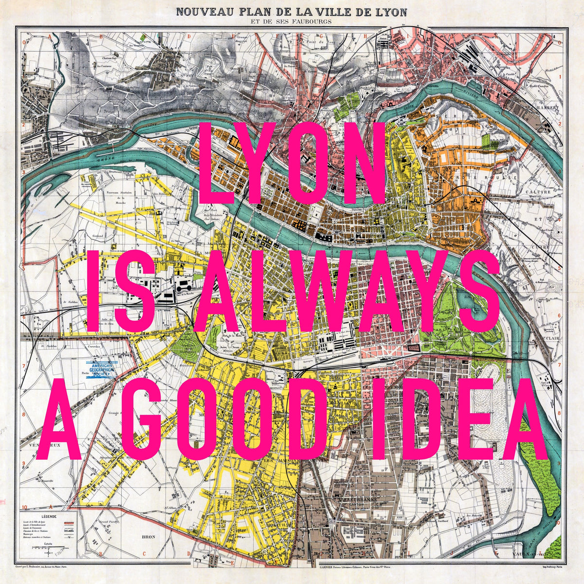 Lyon Retro Pop Art Map Print (square)