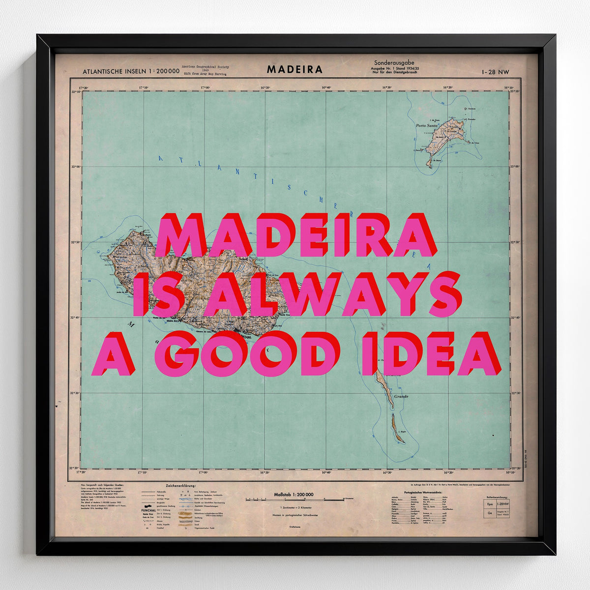 Madeira Retro Pop Art Map Print (square) - Magic Posters