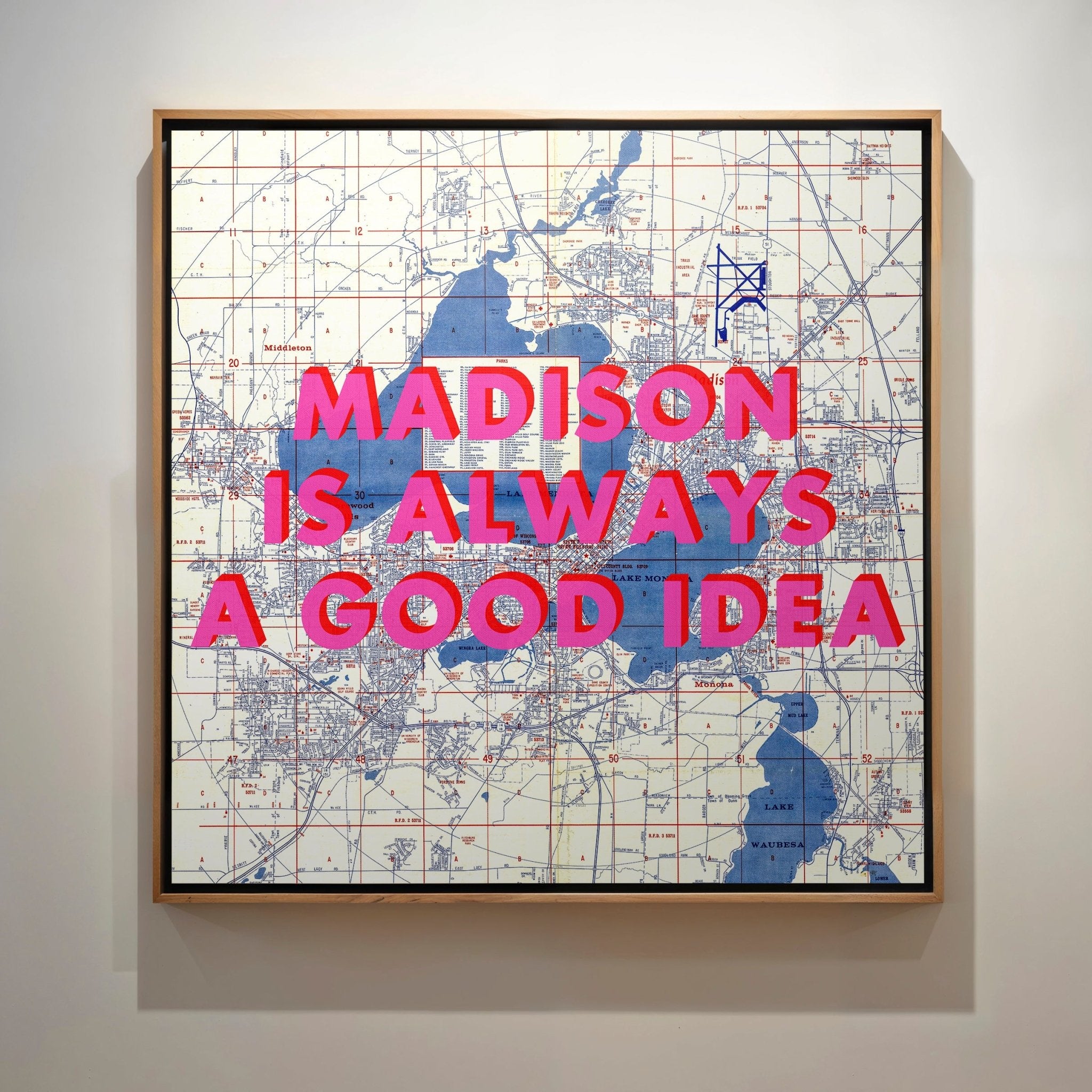 Madison Retro Pop Art Map Print Wisconsin (Square) - Magic Posters