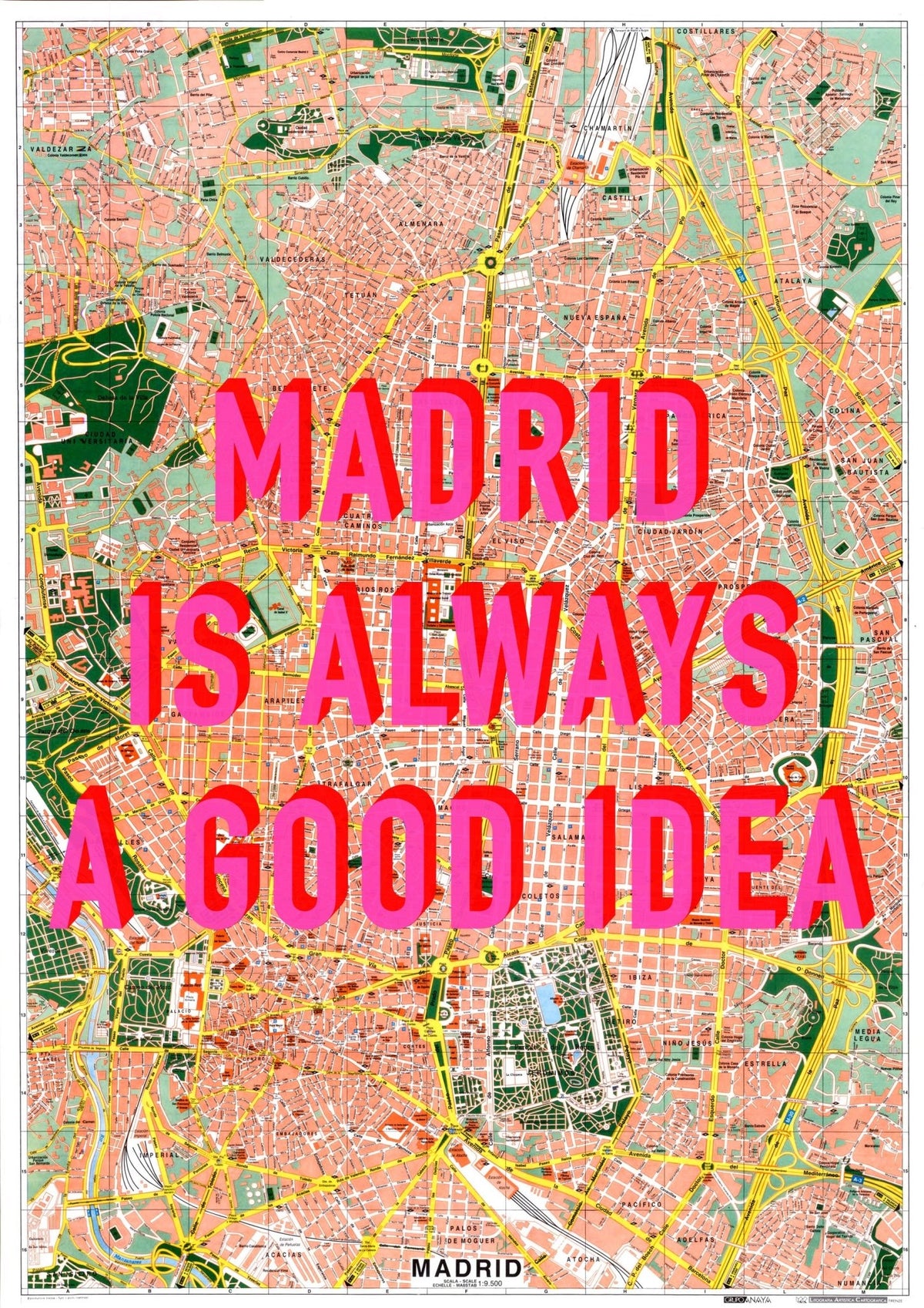 Madrid Retro Pop Art Map Print (portrait)