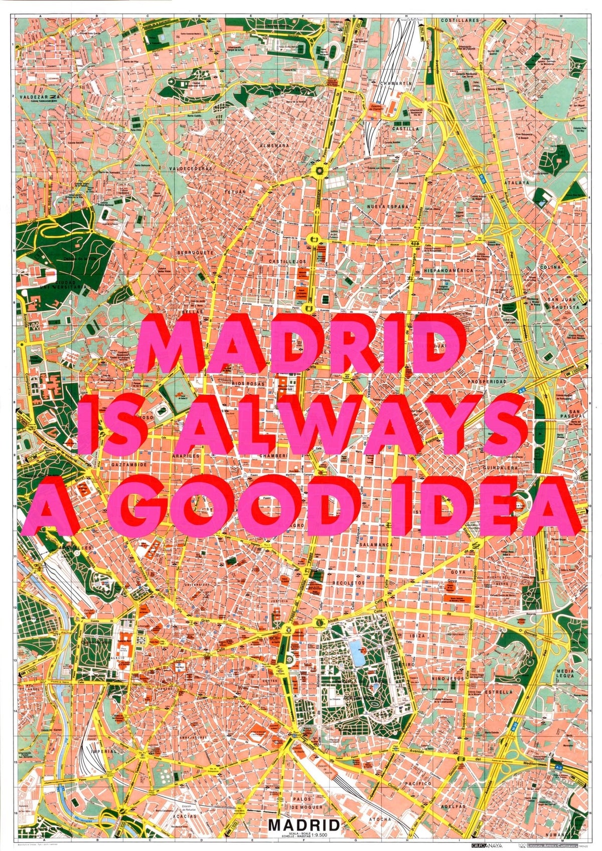 Madrid Retro Pop Art Map Print (portrait)