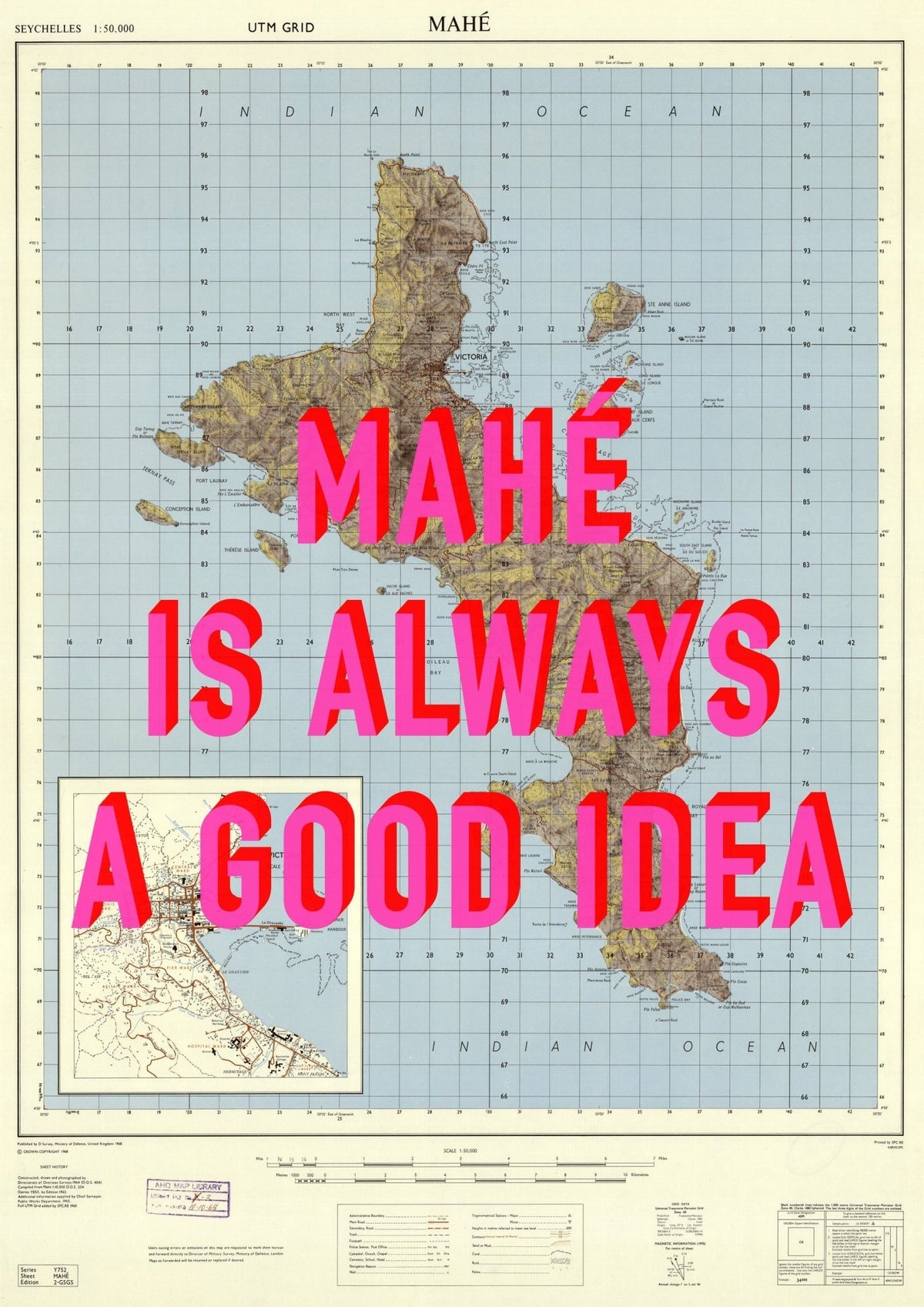 Mahé Retro Pop Art Map Print (portrait)