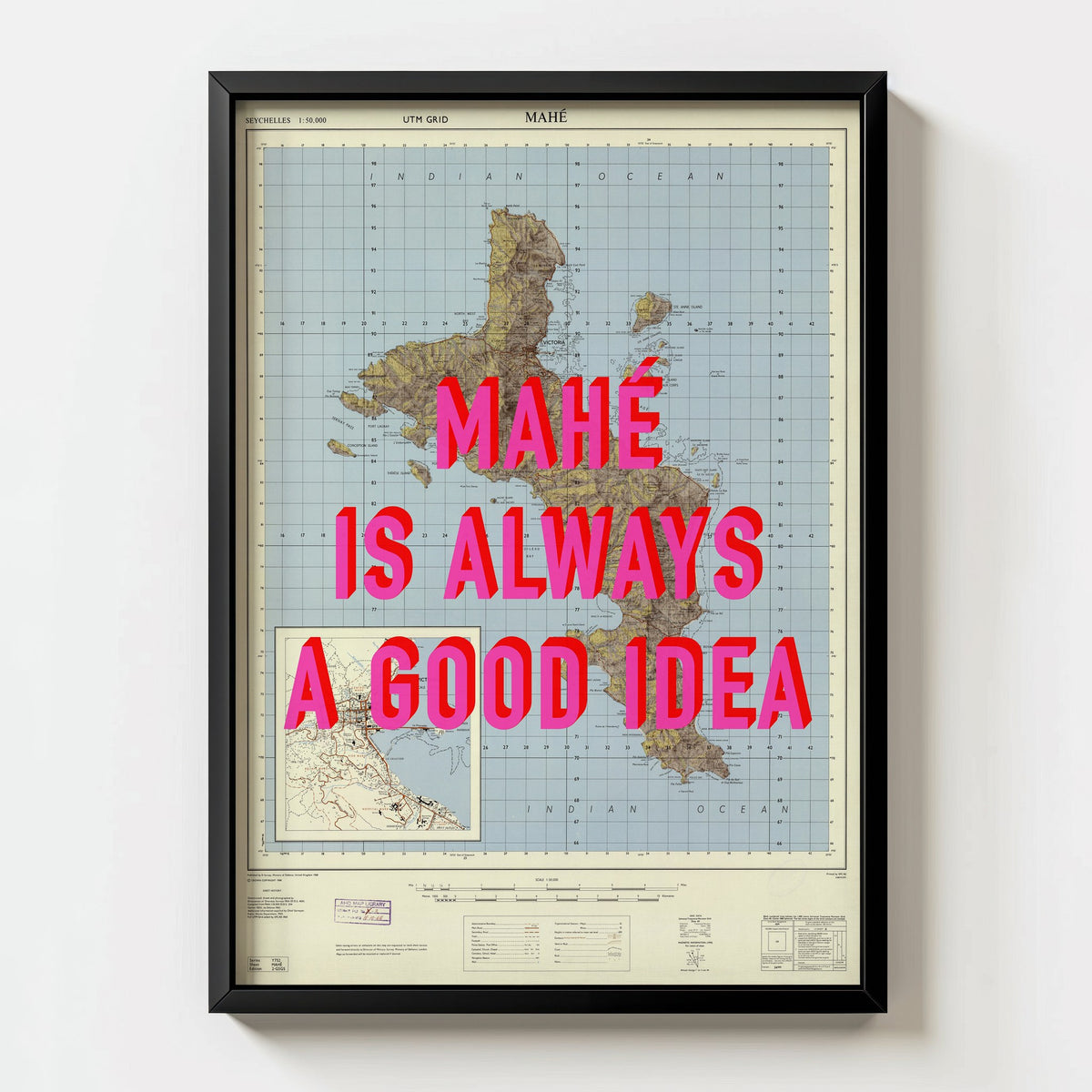 Mahé Retro Pop Art Map Print (portrait) - Magic Posters