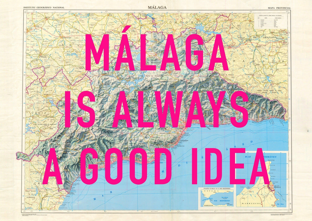 Málaga Retro Pop Art Map Print (landscape)