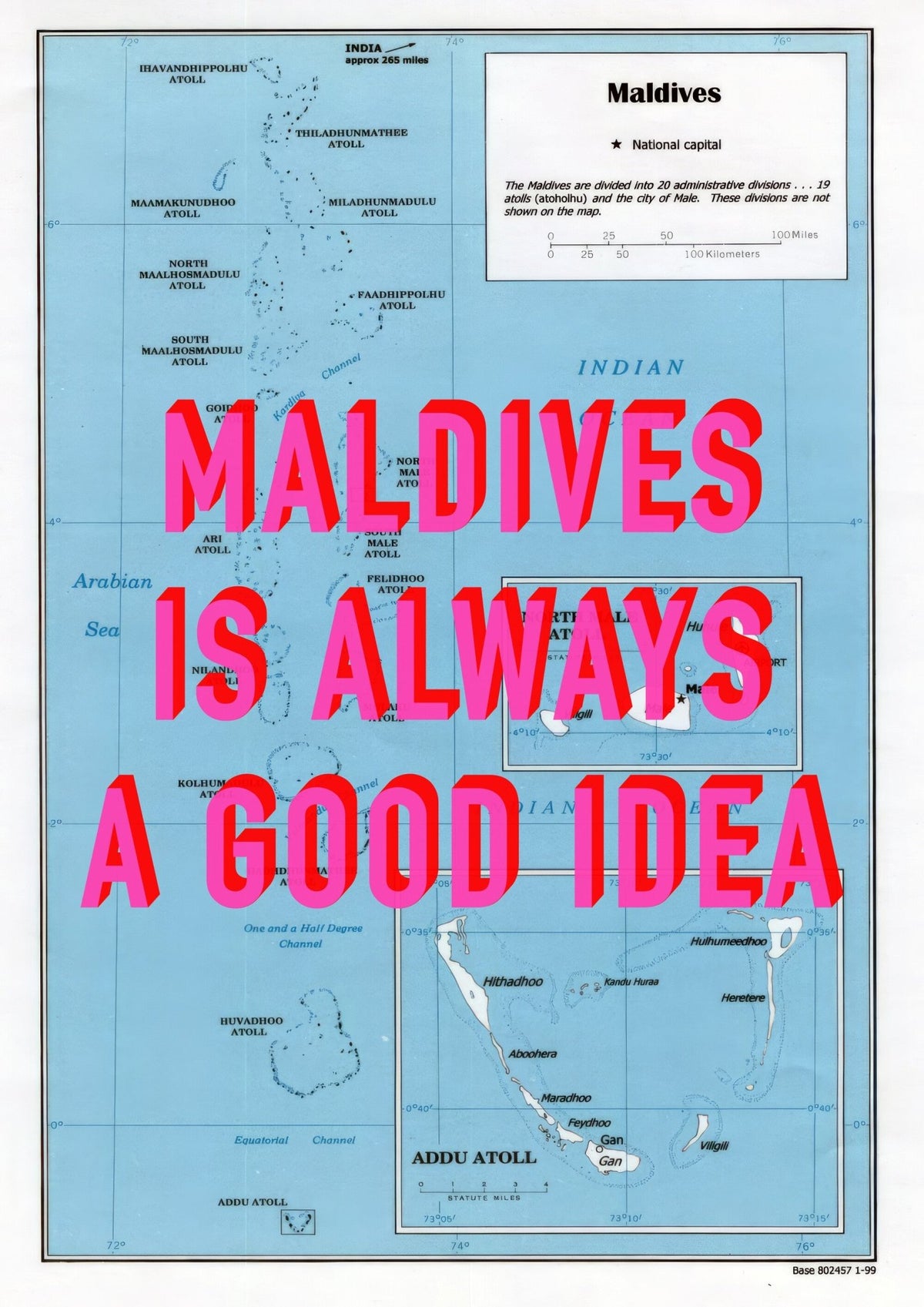 Maldives Retro Pop Art Map Print (portrait) - Magic Posters