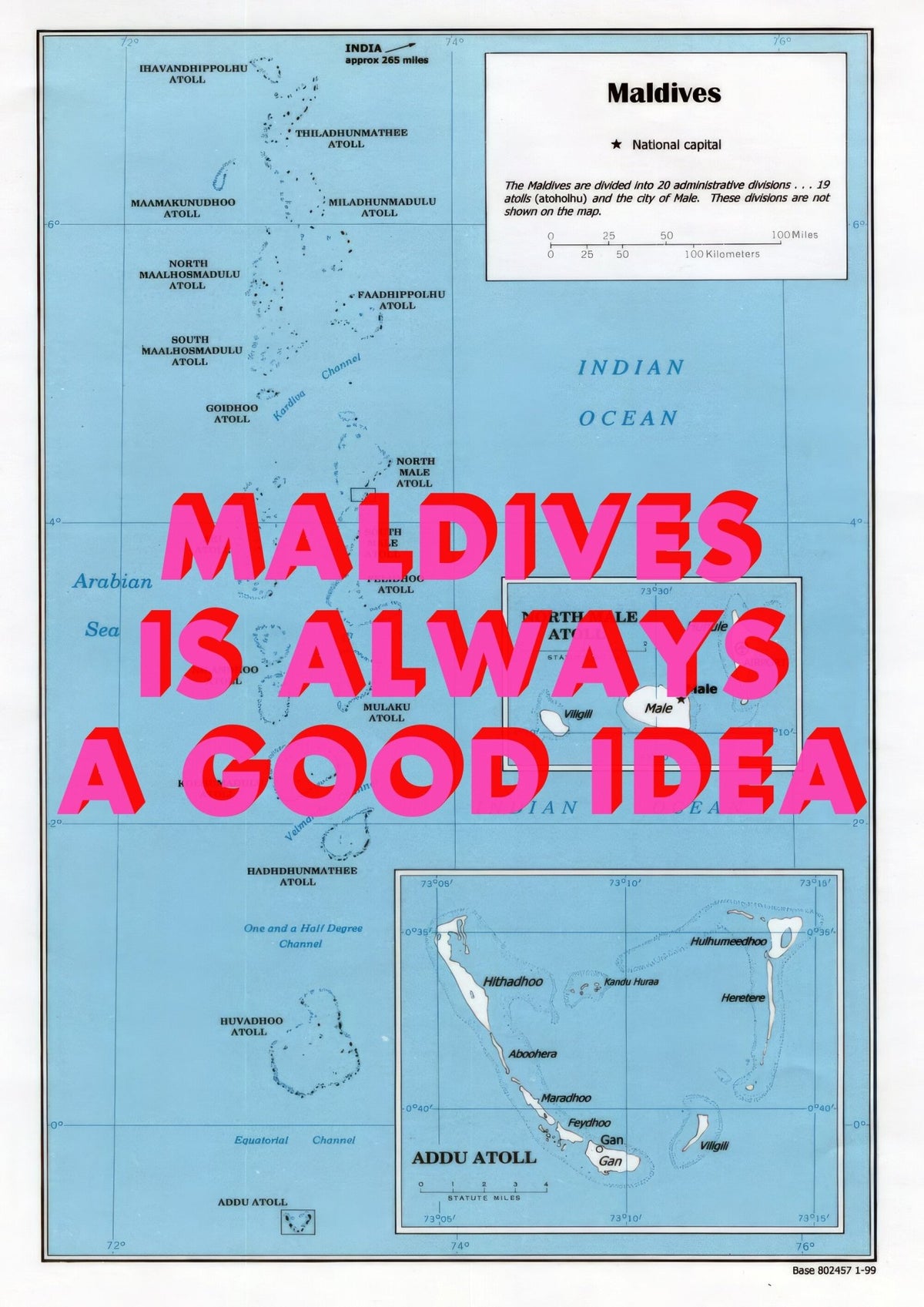 Maldives Retro Pop Art Map Print (portrait) - Magic Posters