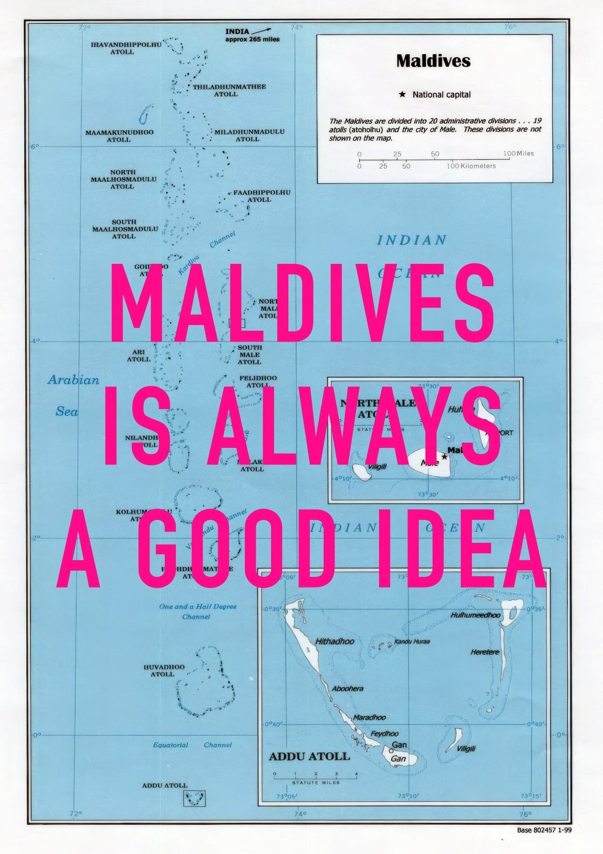 Maldives Retro Pop Art Map Print (portrait) - Magic Posters
