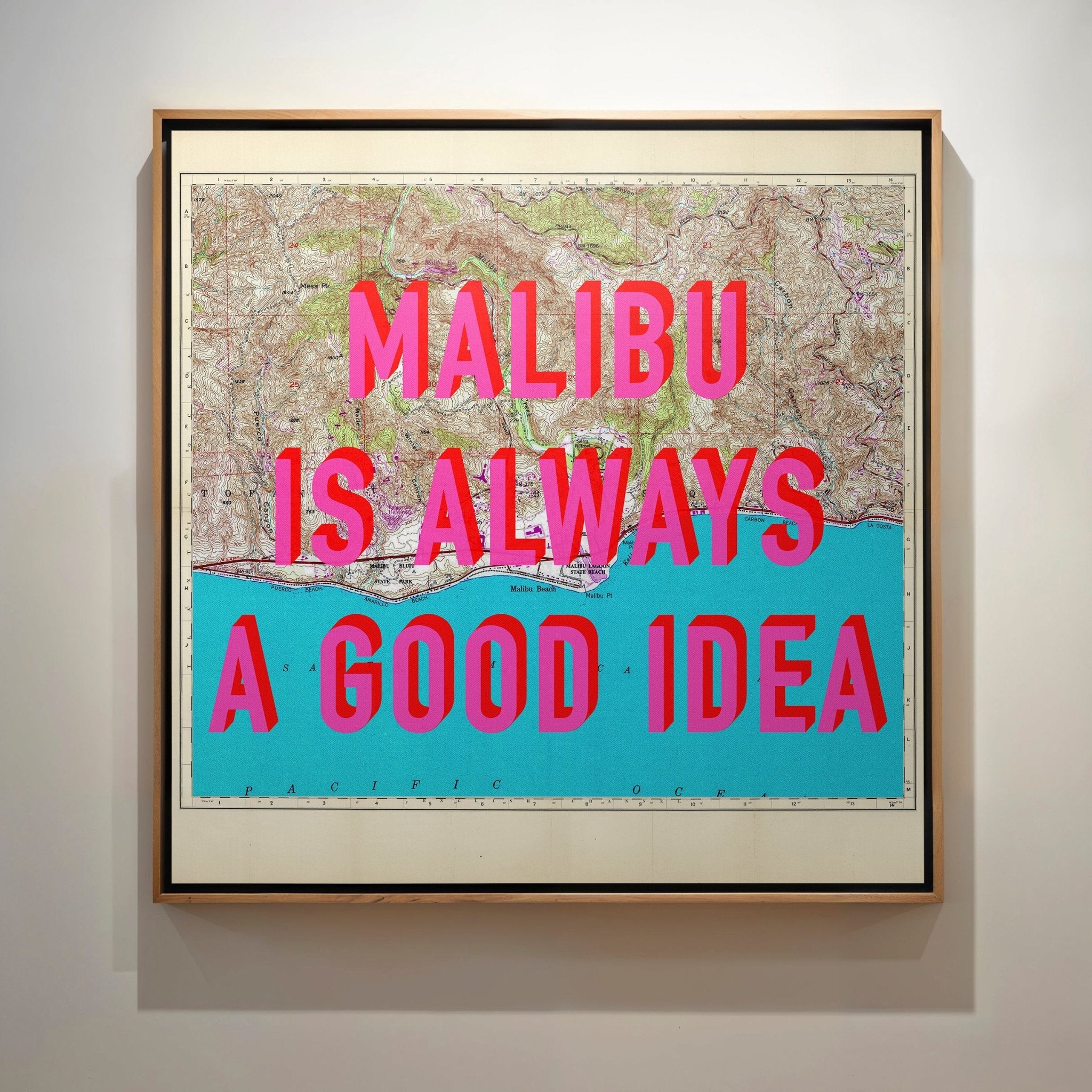 Malibu California Retro Pop Art Map Print (Square) - Magic Posters
