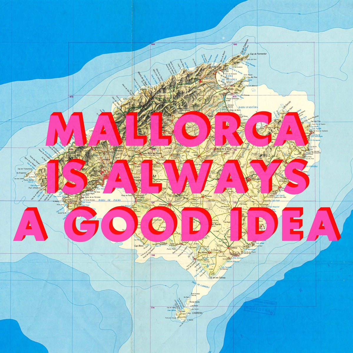 Mallorca Retro Pop Art Map Print