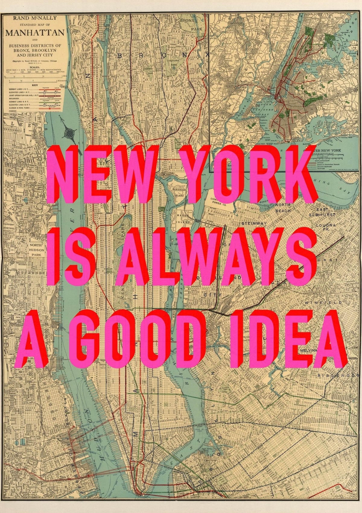 Manhattan New York Retro Pop Art Map Print