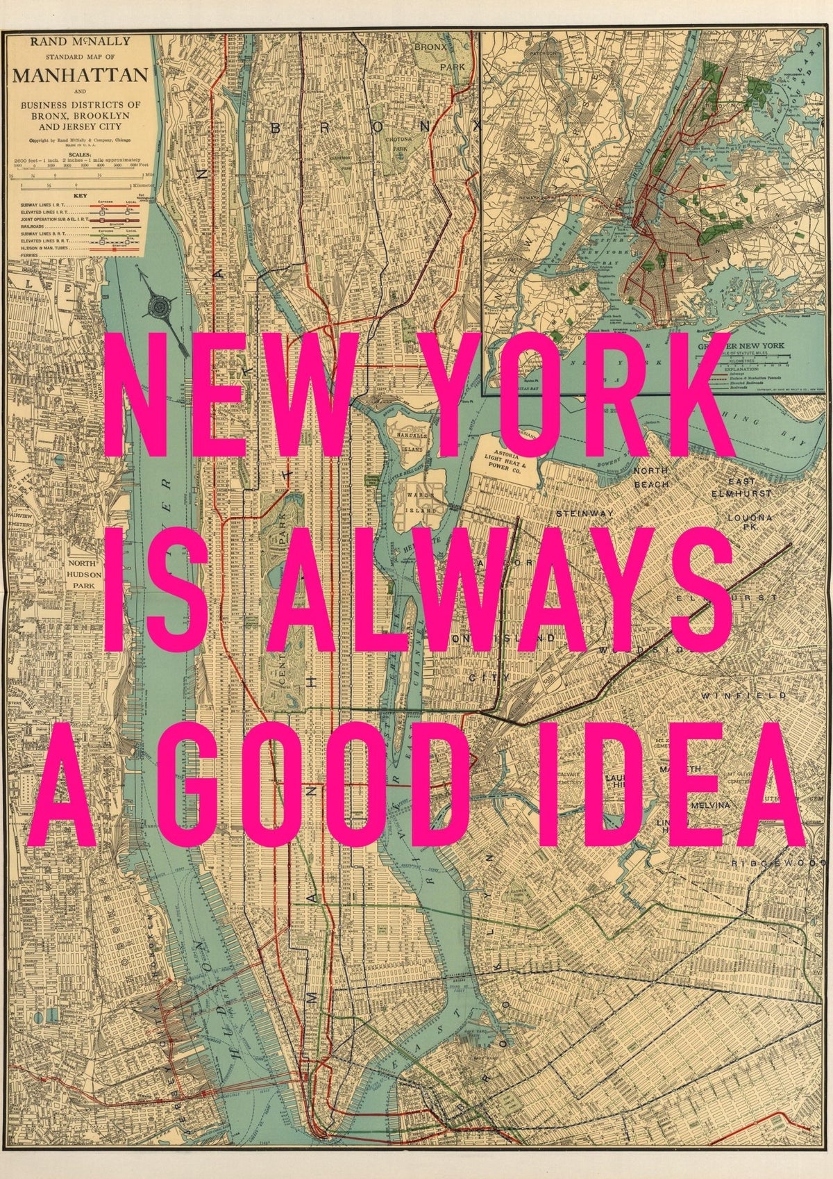 Manhattan New York Retro Pop Art Map Print