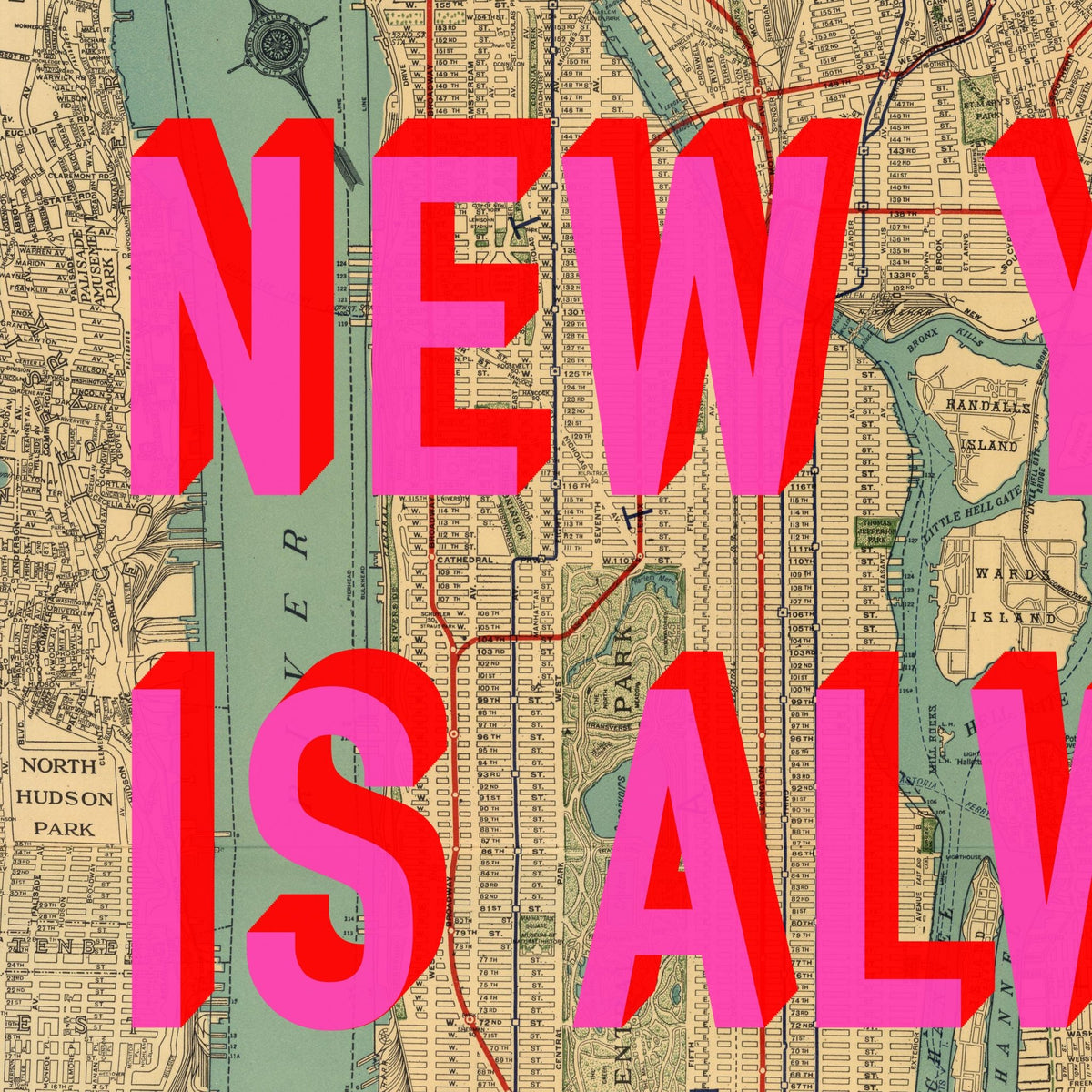 Manhattan New York Retro Pop Art Map Print