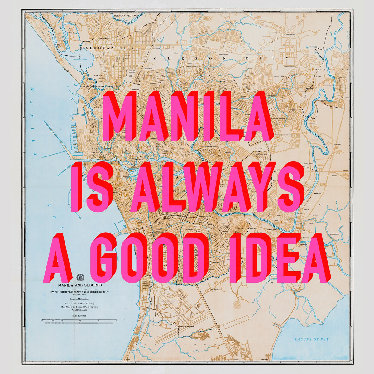 Manila Retro Pop Art Map Print (square) - Magic Posters
