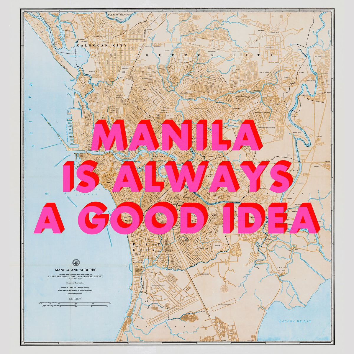 Manila Retro Pop Art Map Print (square) - Magic Posters