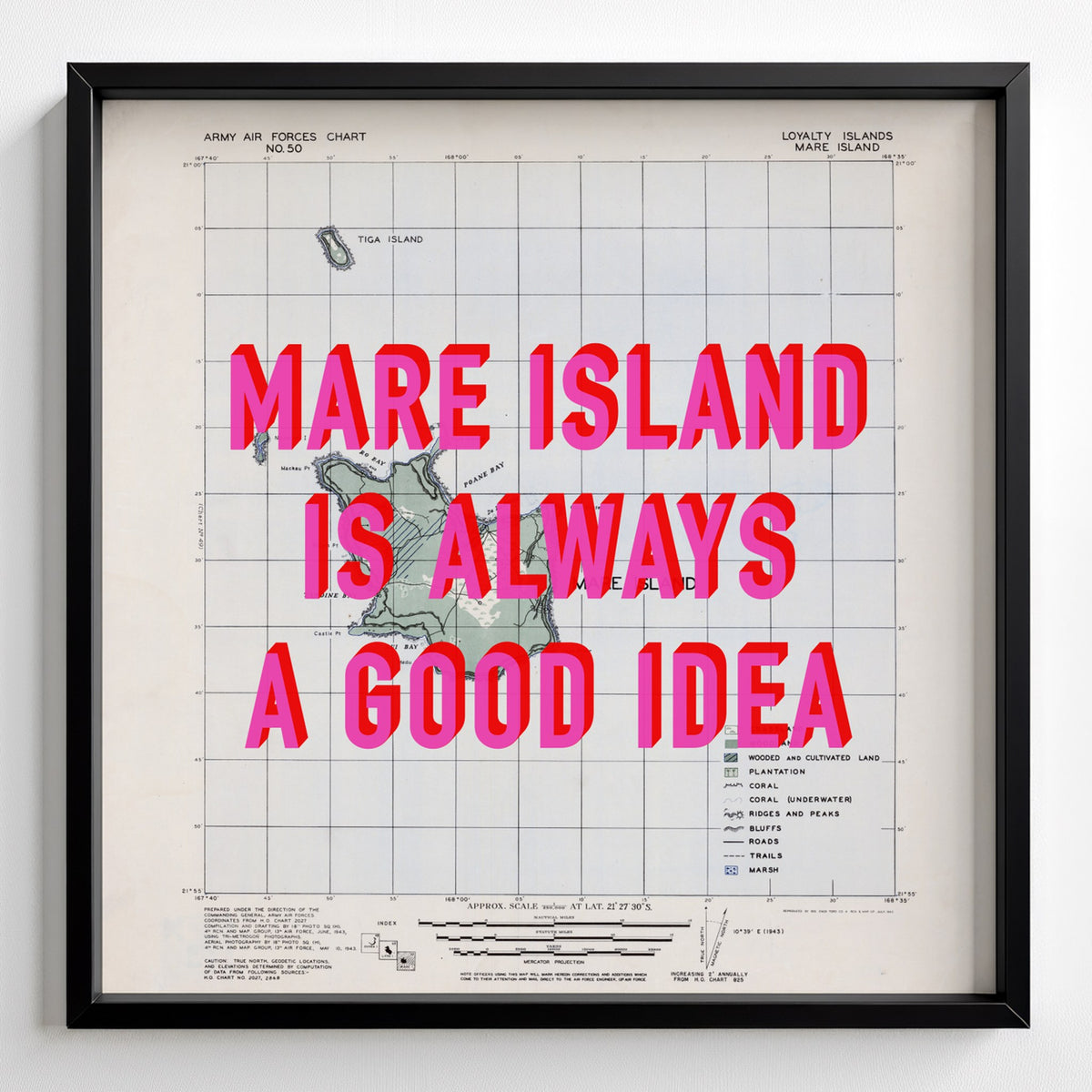 Mare Island Retro Pop Art Map Print (square) - black frame mockup - Magic Posters Bold