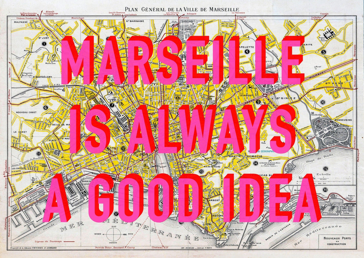 Marseille Retro Pop Art Map Print (landscape)