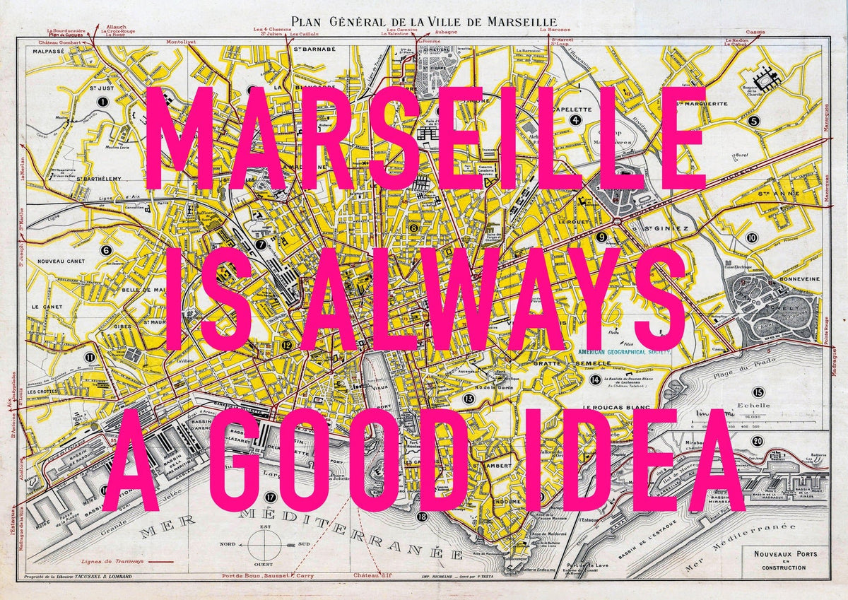 Marseille Retro Pop Art Map Print (landscape)