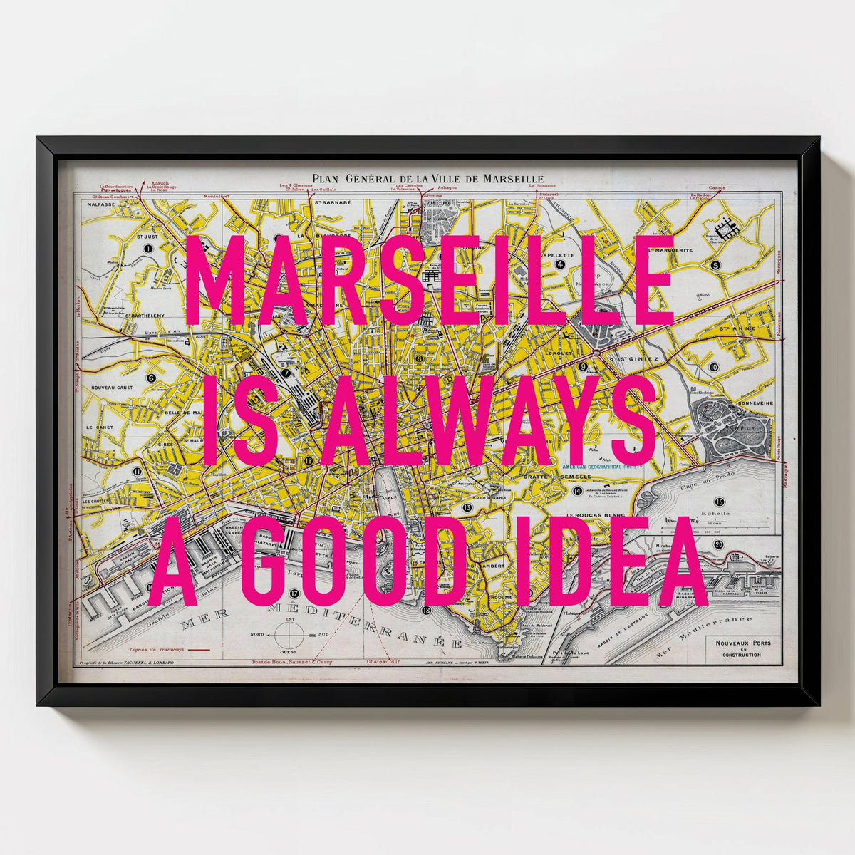Marseille Retro Pop Art Map Print (landscape) - Magic Posters