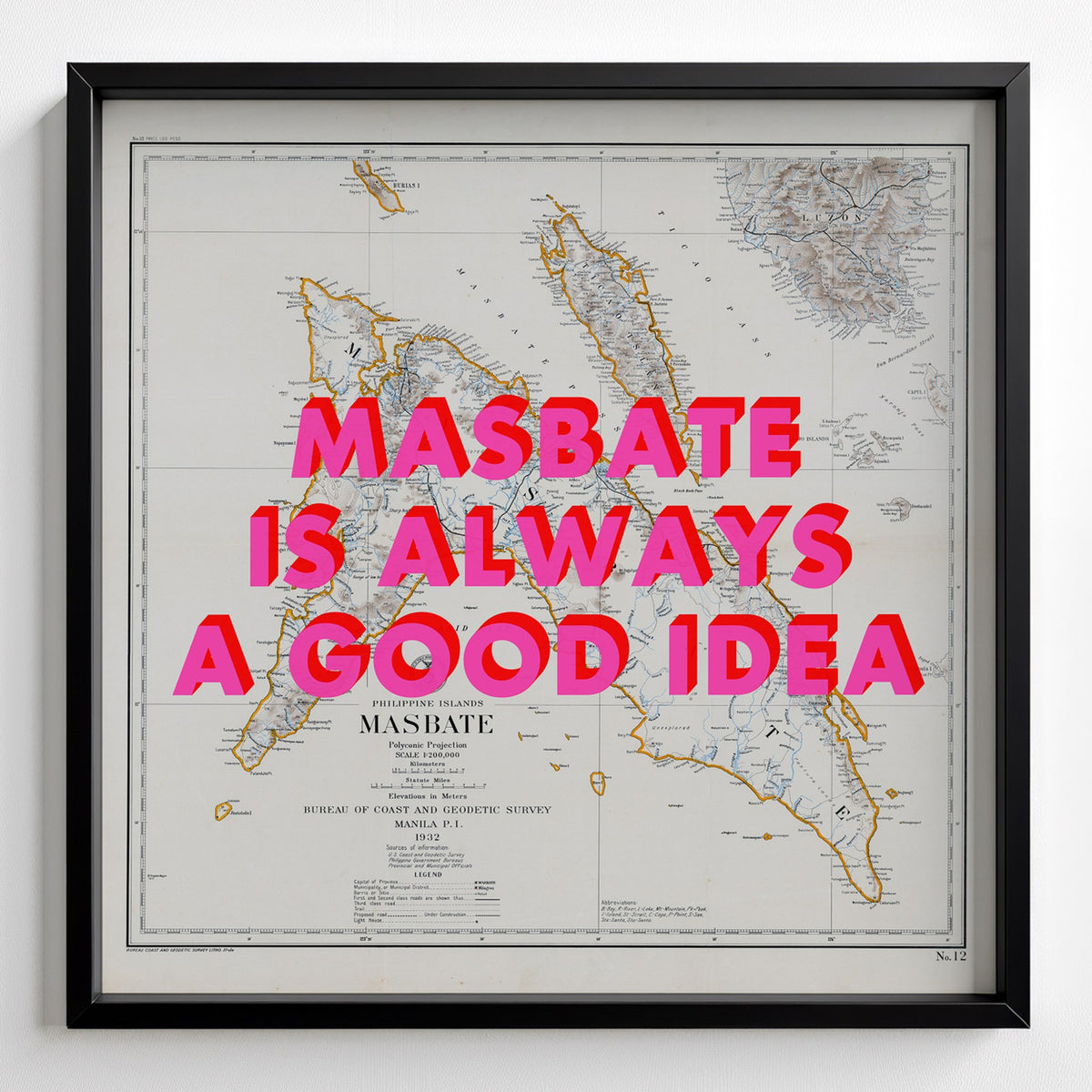 Masbate Retro Pop Art Map Print (square) - black frame mockup - Magic Posters