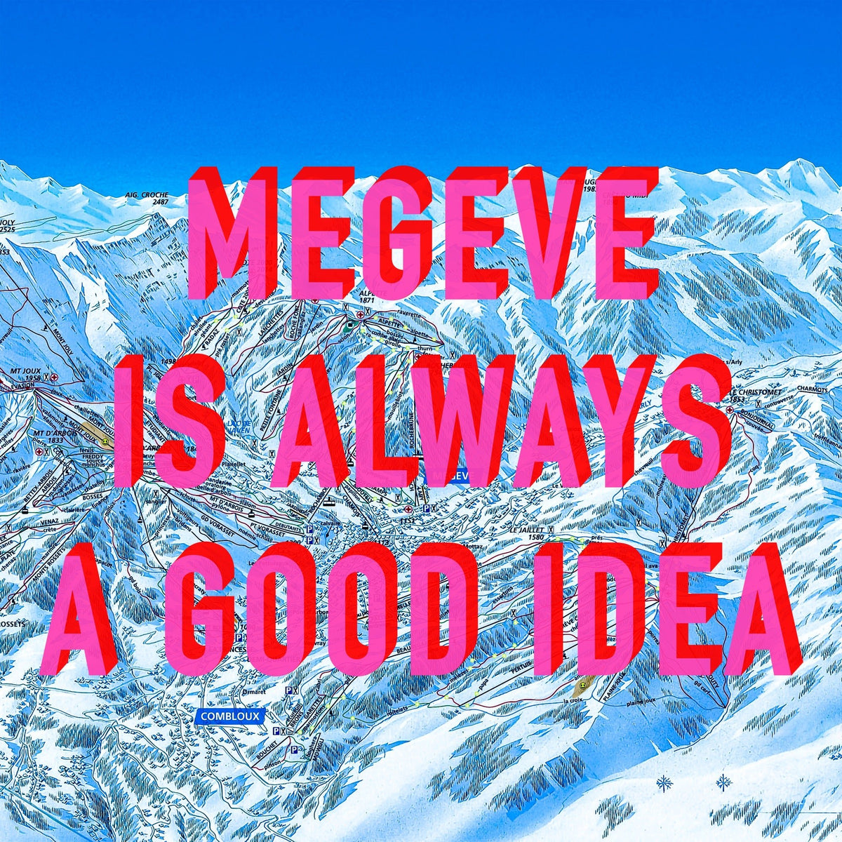 Megeve Retro Pop Art Ski Map Print