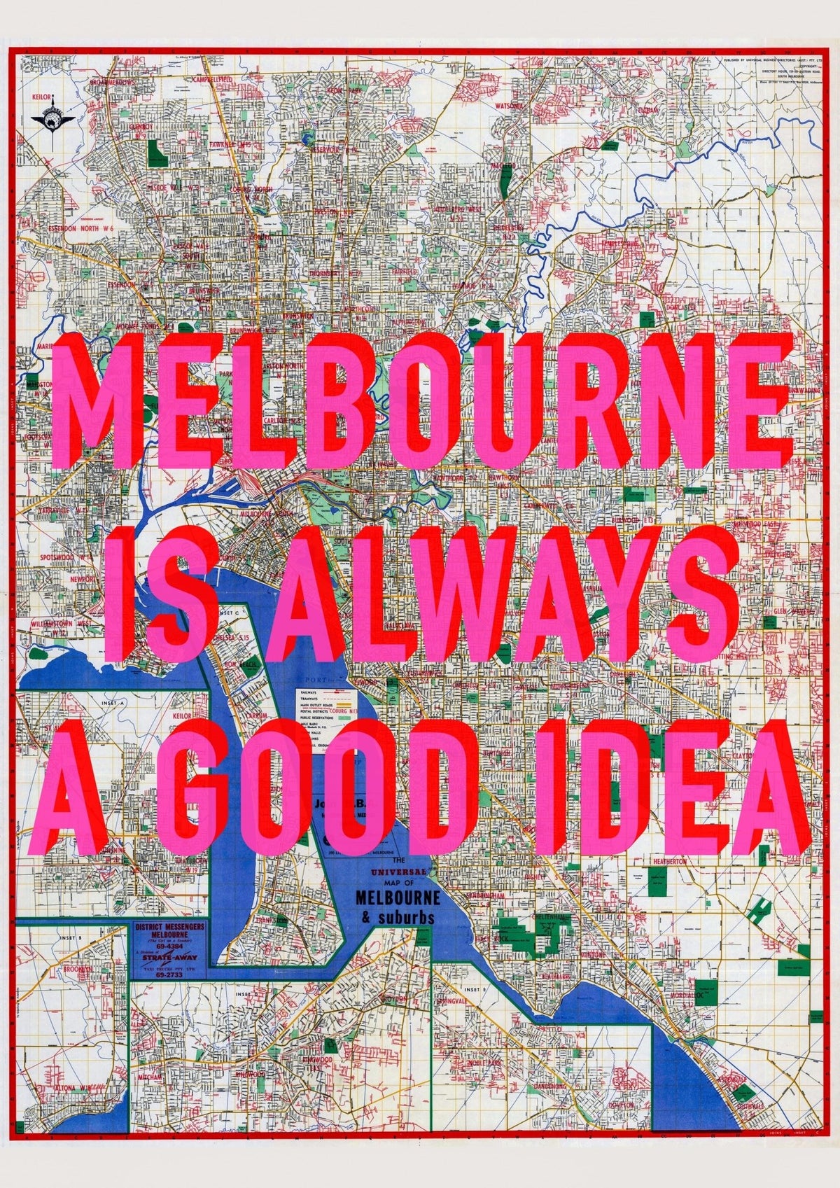 Melbourne Retro Pop Art Map Print