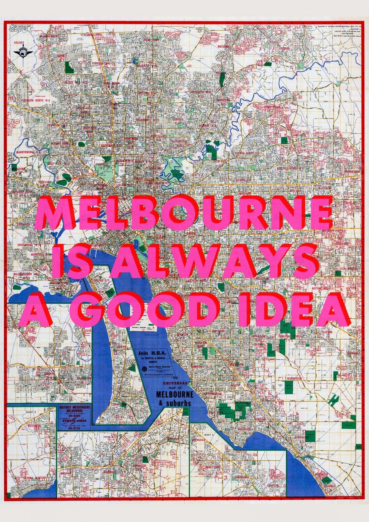 Melbourne Retro Pop Art Map Print