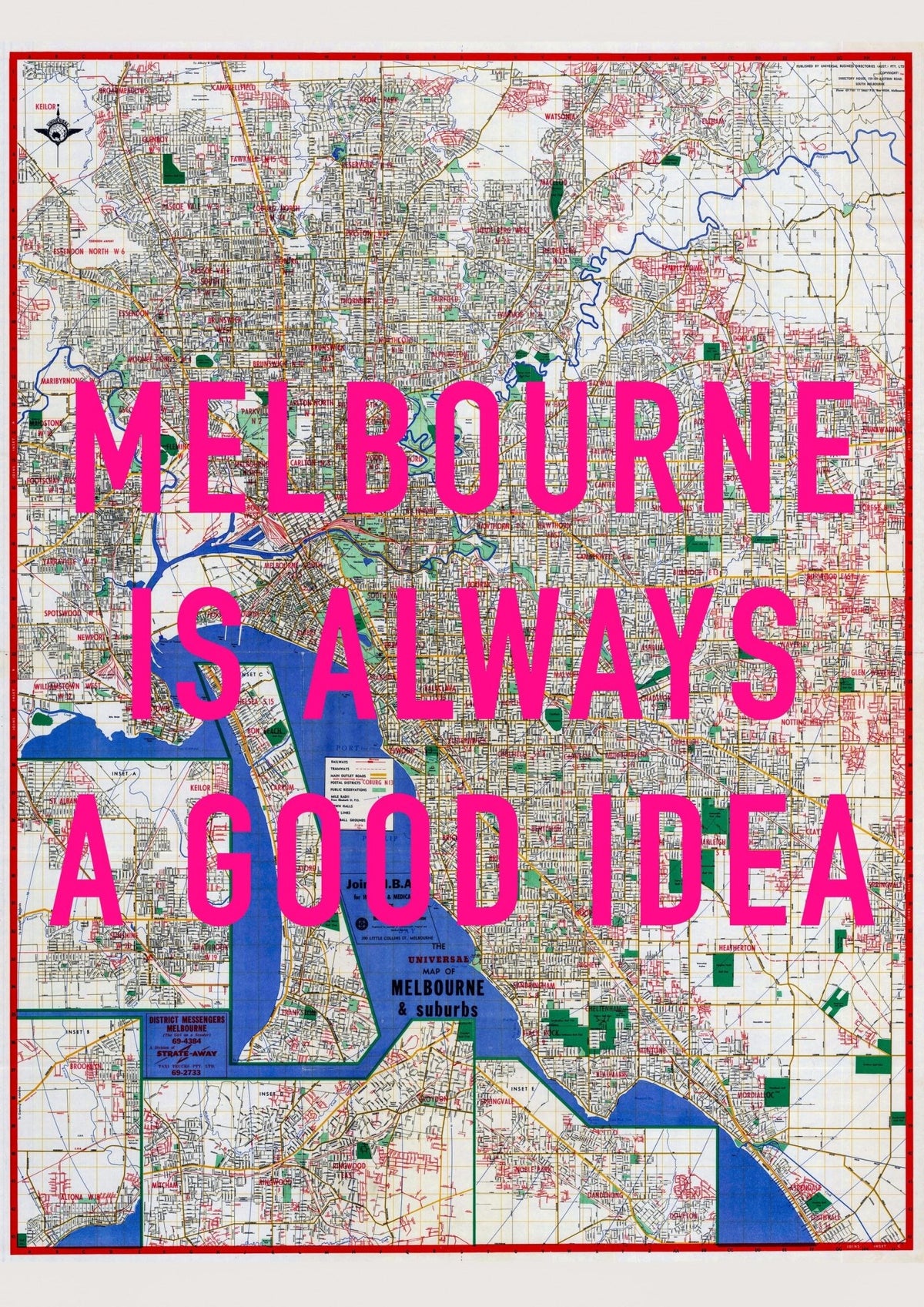 Melbourne Retro Pop Art Map Print