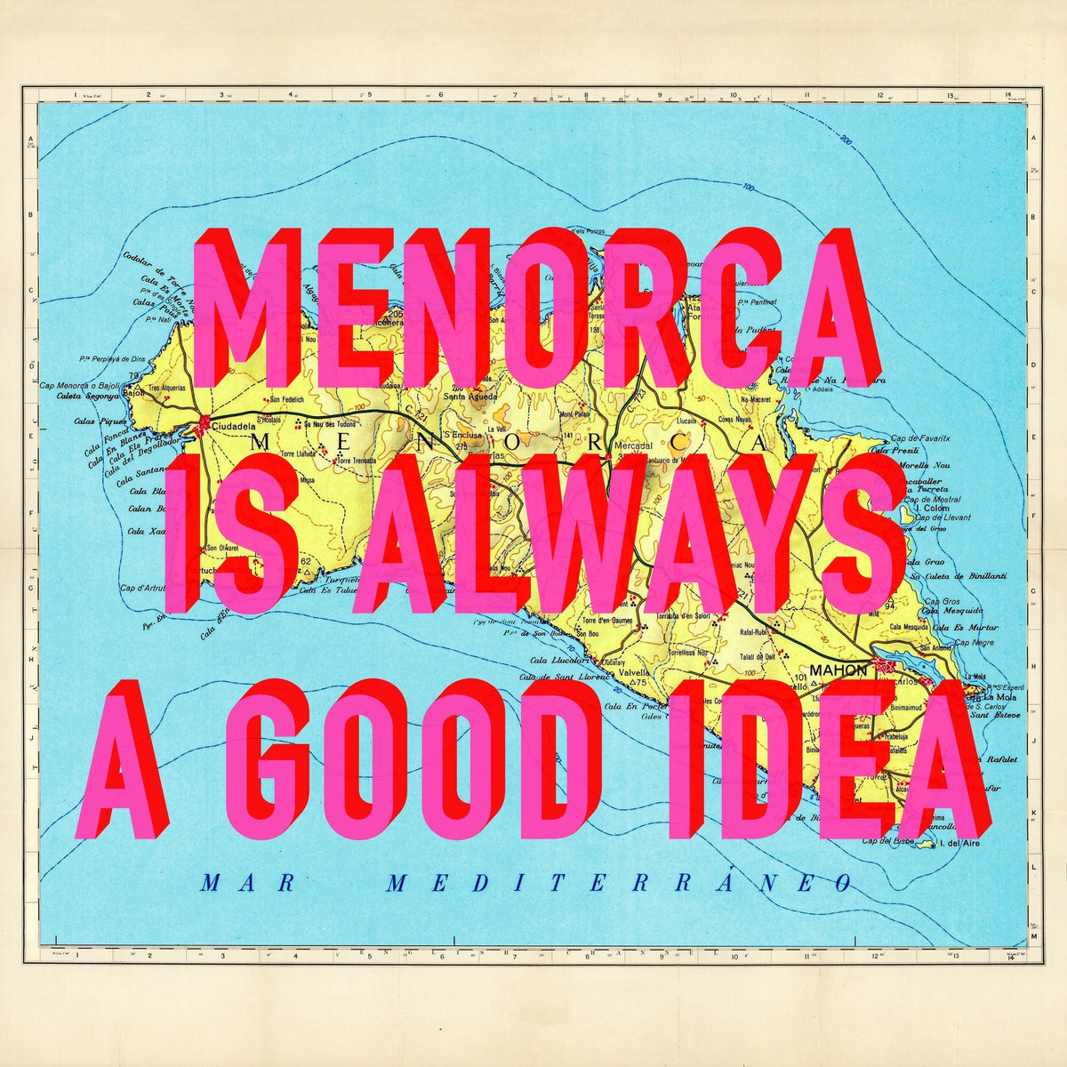 Menorca Retro Pop Art Map Print