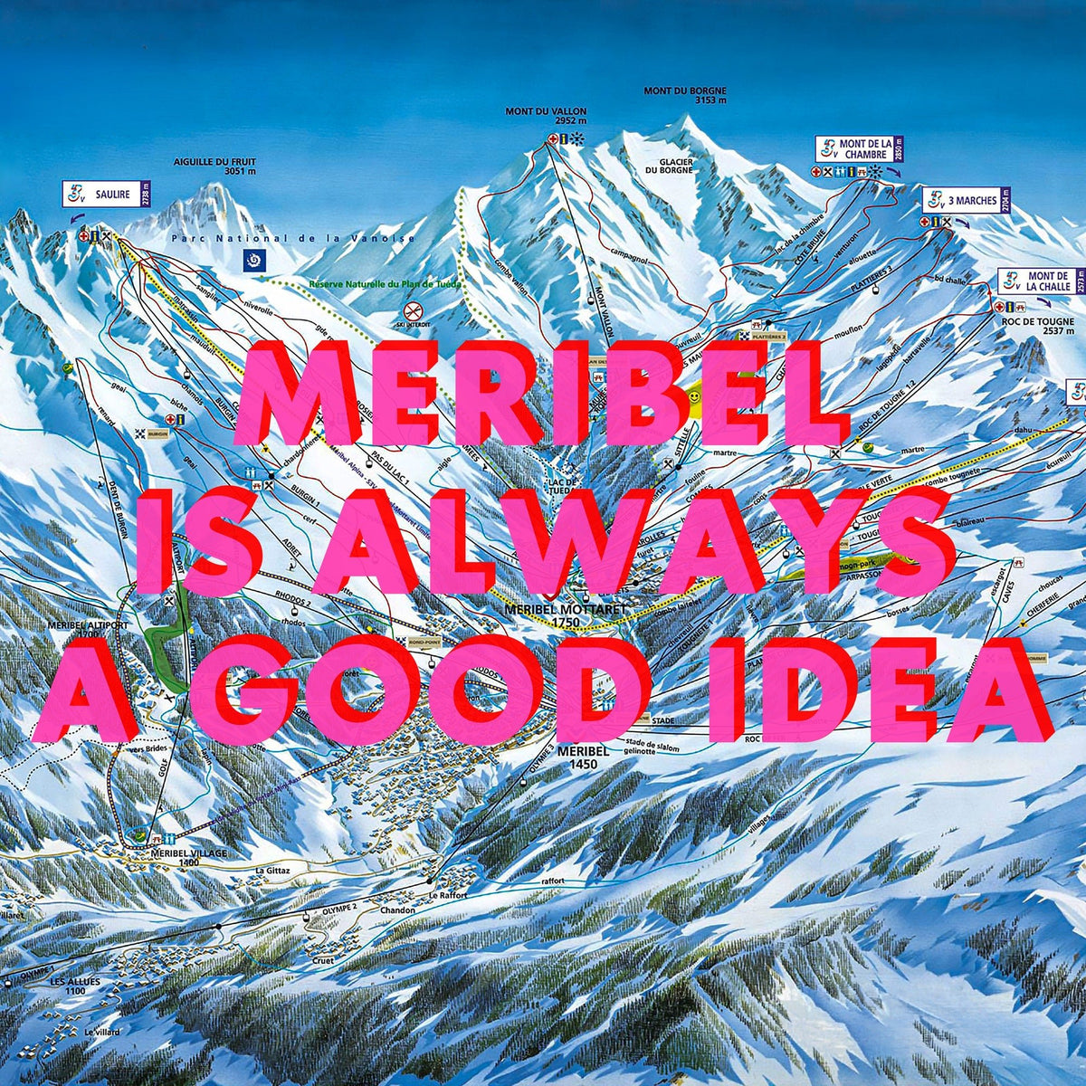 Meribel Retro Pop Art Ski Map Print