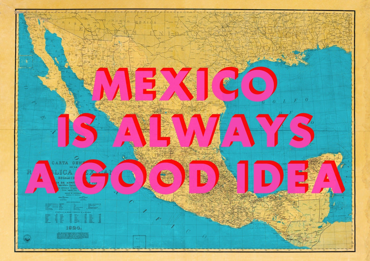 Mexico Retro Pop Art Map Print (Landscape v2)